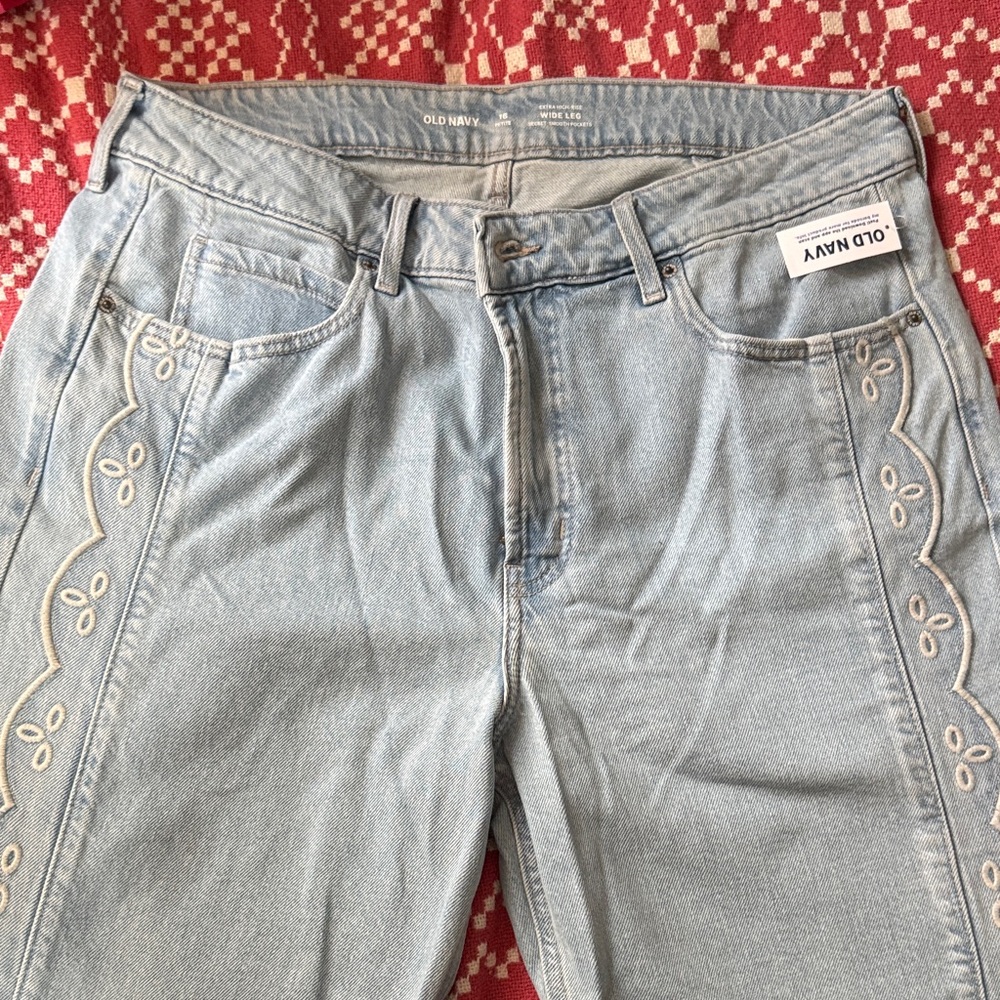 Extra High-Waisted Embroidered Wide-Leg Jeans